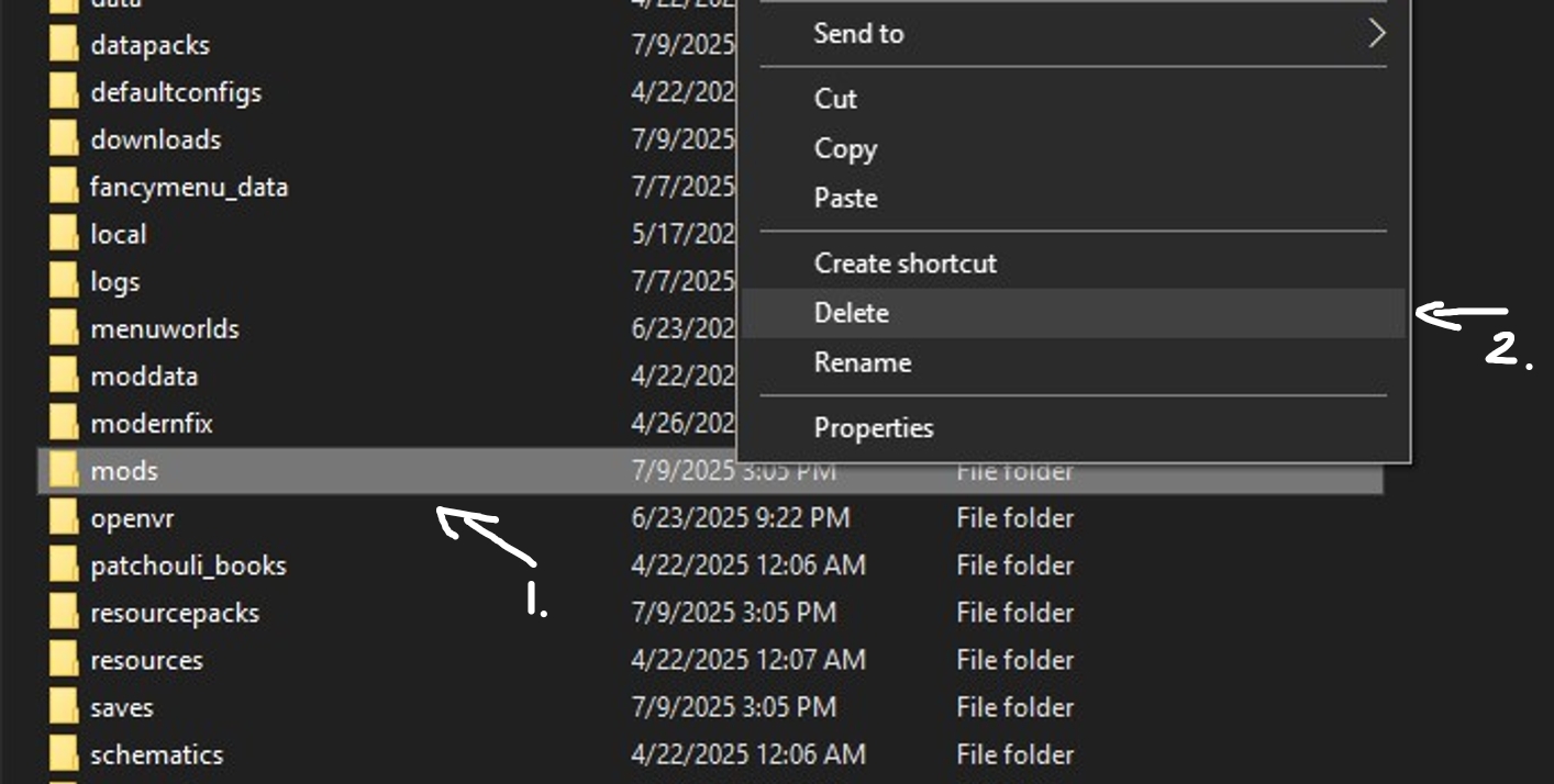 Delete old mods and configs